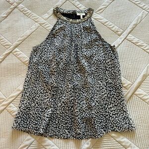 NWOT JOIE Beaded Halter neck Tank Top Sz XS black gray & white patterned chiffon